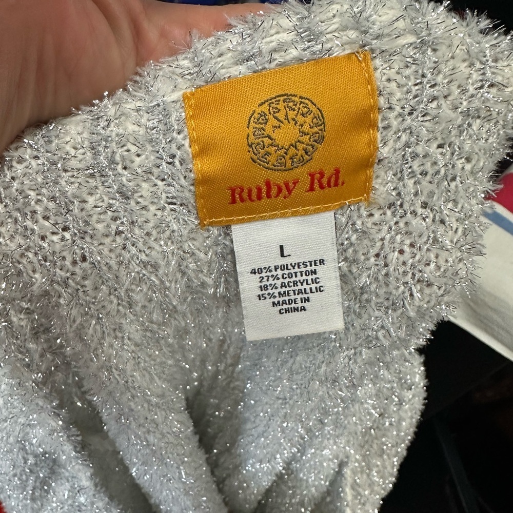 Ruby Rd. Metallic Gray V-Neck Sweater - Picture 2 of 4